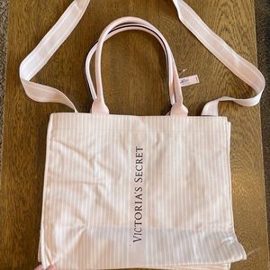Victoria Secret Shoulder Crossbody Canvas Tote Bag Ivory Light Pink